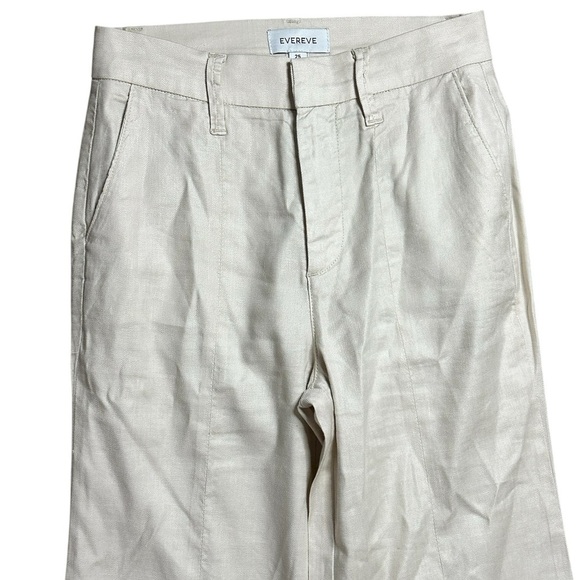 Evereve Womens 25 Beige Linen Blend High Rise Wide Leg Trousers - Picture 2 of 7